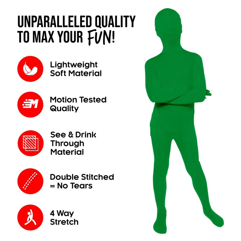 Morphsuits Green Bodysuit Costume for Kids, Green Screen Suit for Kids, Body Suit for Child, Fun Halloween Dress-Up, Medium - Image 2